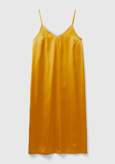  Kadın Hardal Yakası Dantel Detaylı Saten Gecelik