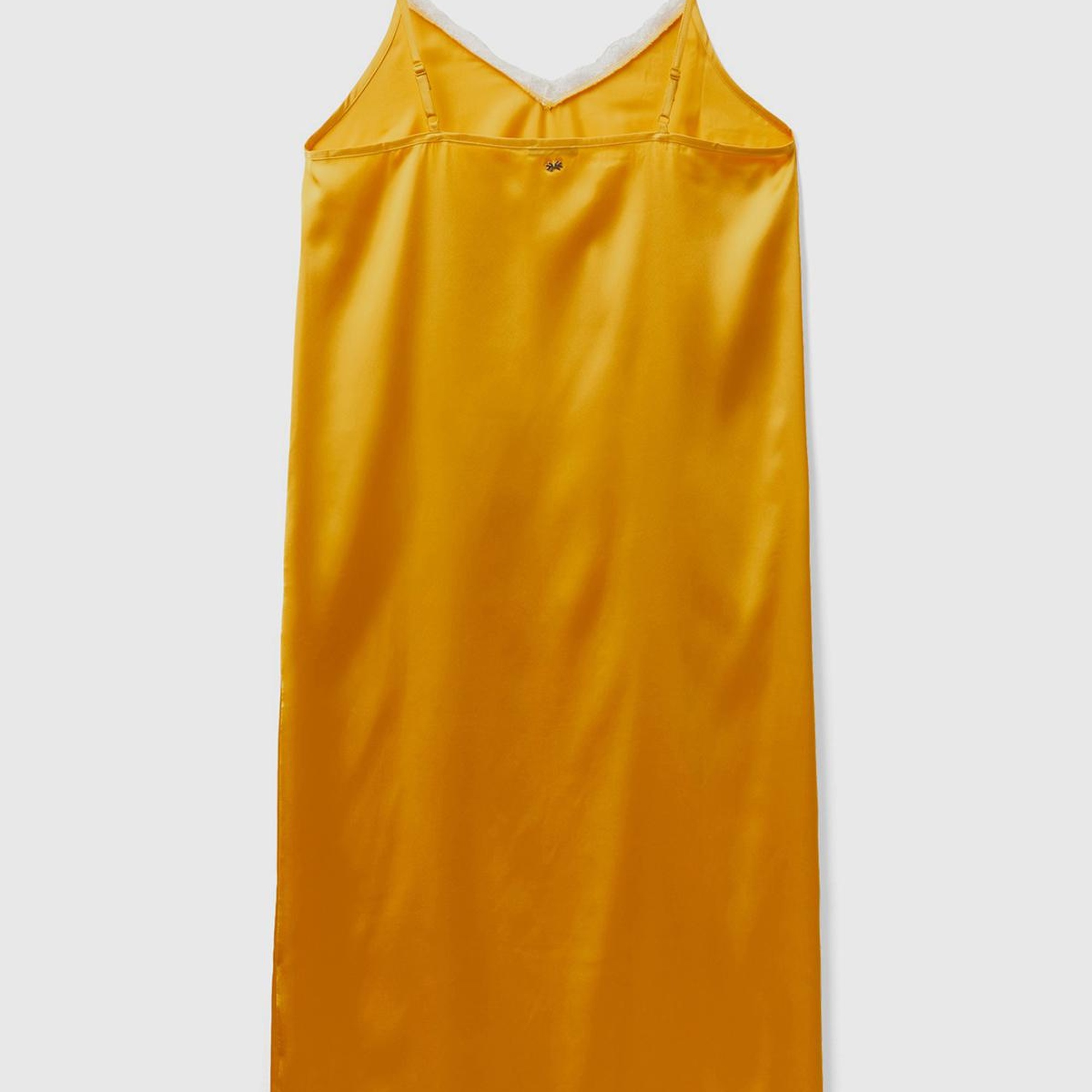 Kadın Hardal Yakası Dantel Detaylı Saten Gecelik