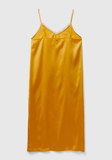  Kadın Hardal Yakası Dantel Detaylı Saten Gecelik