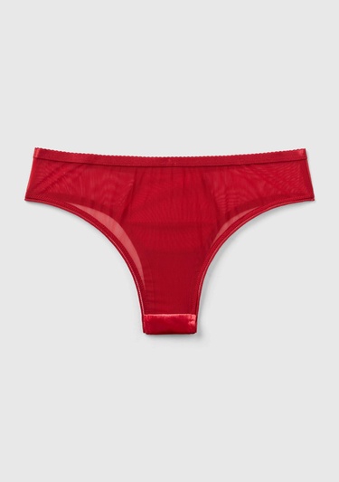  Kadın Kırmızı Renk Bloklu Brazilian Kesim Slip Külot