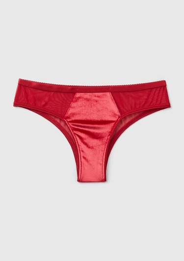  Kadın Kırmızı Renk Bloklu Brazilian Kesim Slip Külot