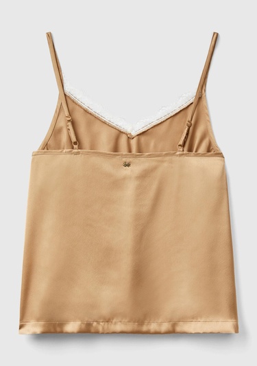  Kadın Taba Yakası Dantelli Askılı Pijama Üst