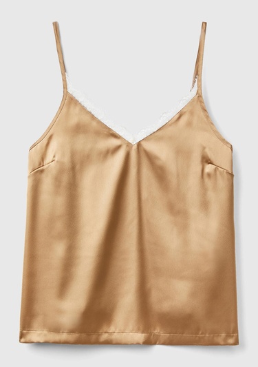  Kadın Taba Yakası Dantelli Askılı Pijama Üst