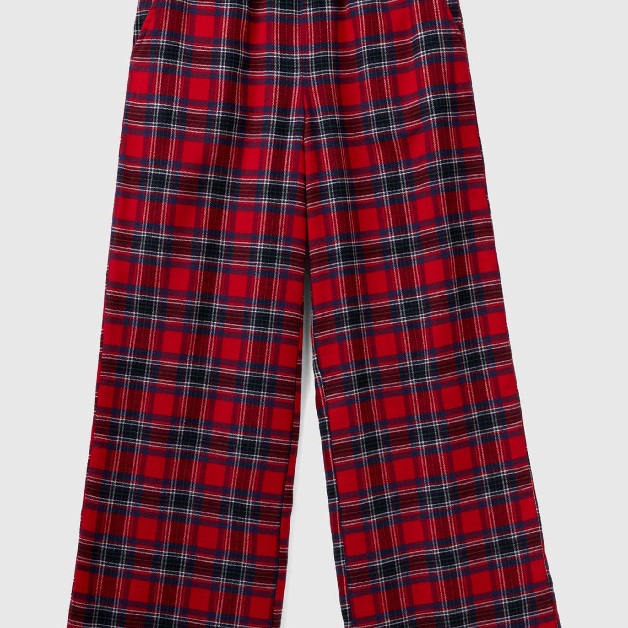 Kadın Kırmızı Mix Ekose Desenli Geniş Paça Pantolon