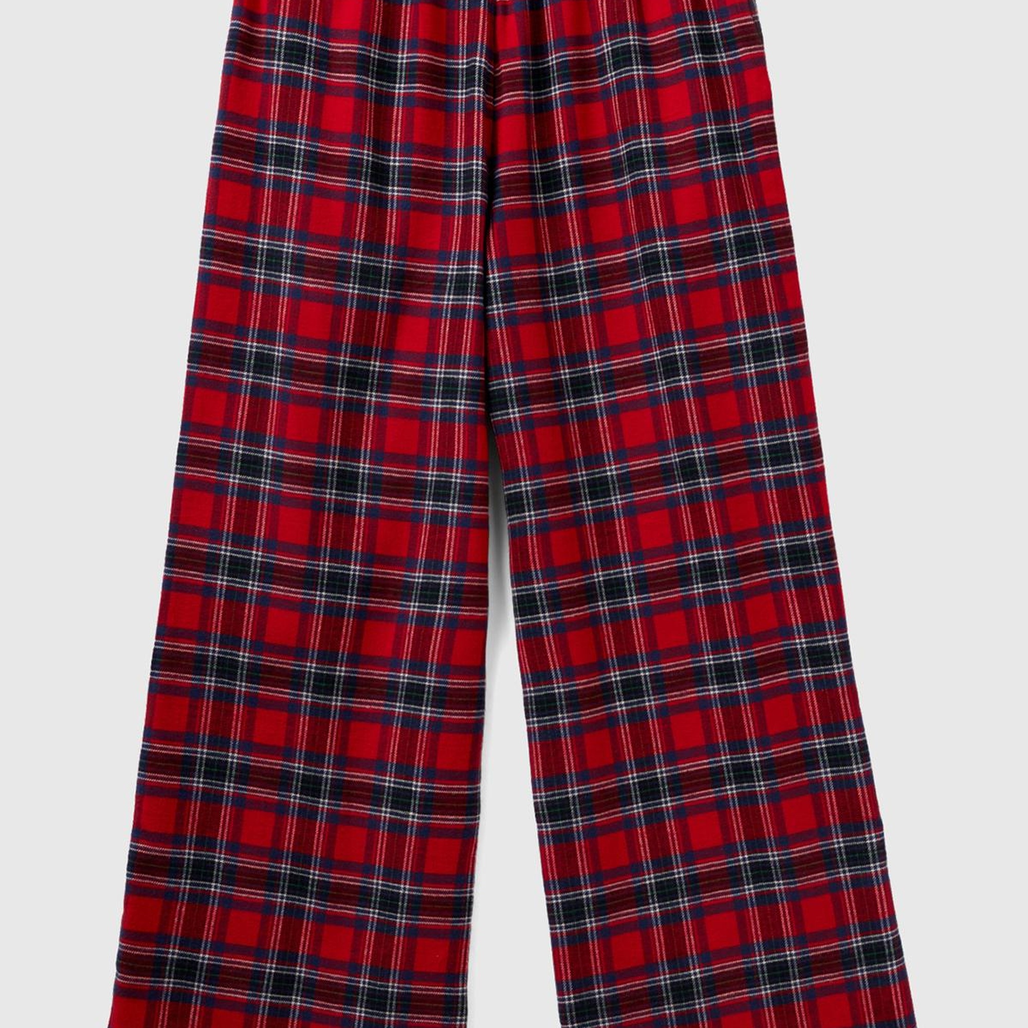 Kadın Kırmızı Mix Ekose Desenli Geniş Paça Pantolon