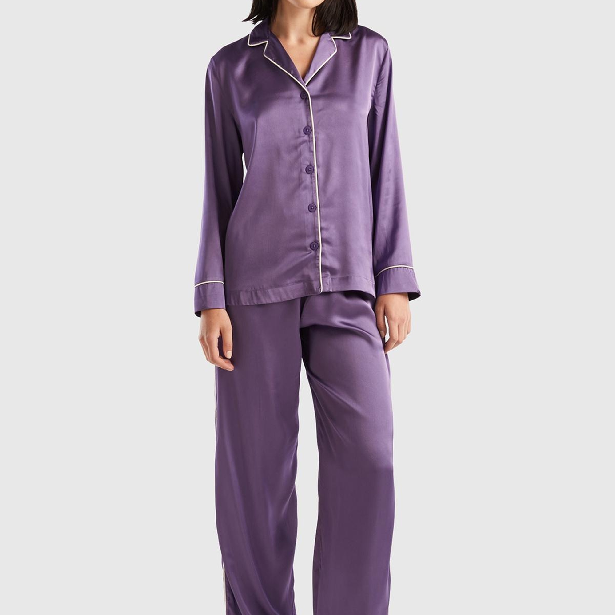 Kadın Mor Saten Pijama Takımı