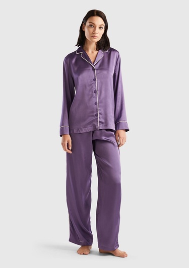  Kadın Mor Saten Pijama Takımı