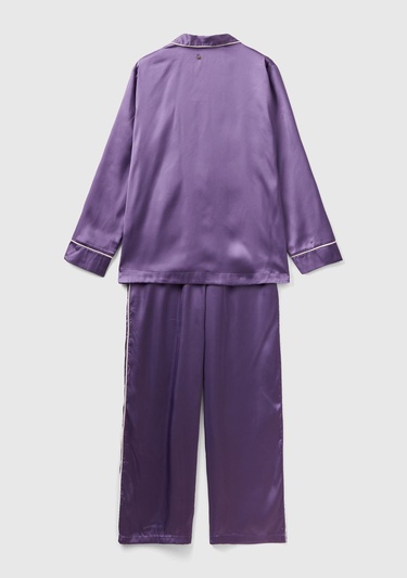  Kadın Mor Saten Pijama Takımı