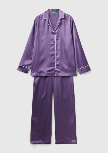  Kadın Mor Saten Pijama Takımı