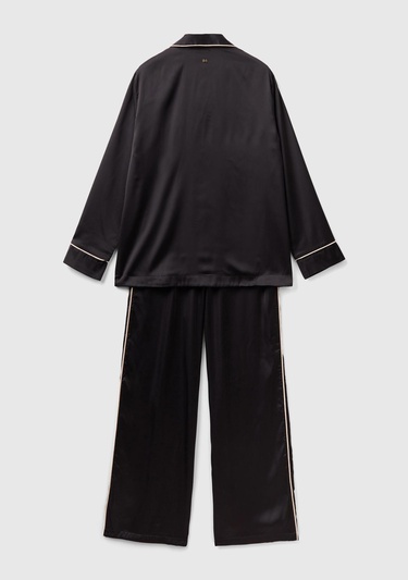  Kadın Siyah Saten Pijama Takımı