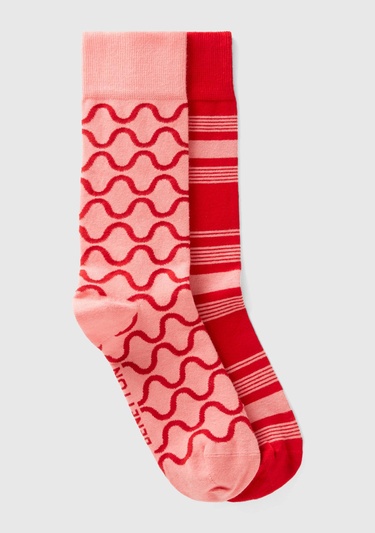  Unisex Kırmızı Mix 2'li Soket Çorap
