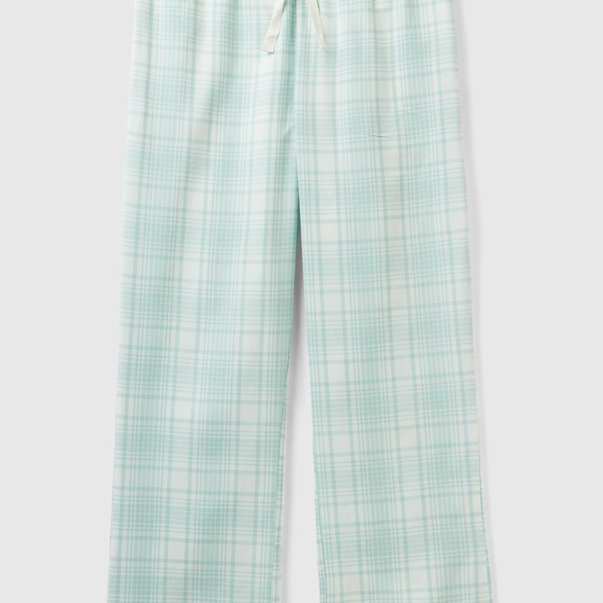 Kadın Su Yeşili Mix Ekose Desenli Dokuma Pantolon