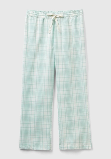  Kadın Su Yeşili Mix Ekose Desenli Dokuma Pantolon