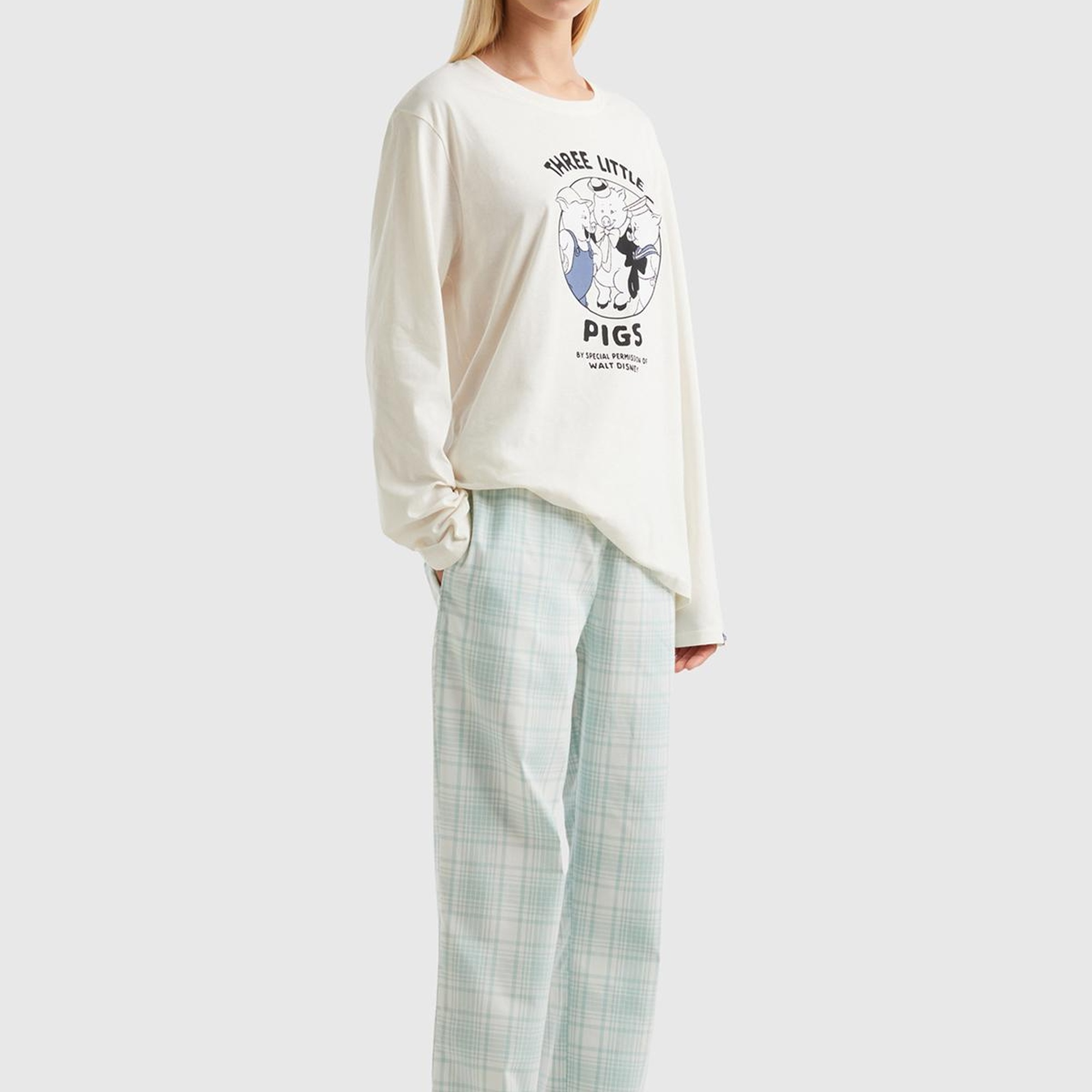 Kadın Su Yeşili Mix Ekose Desenli Dokuma Pantolon