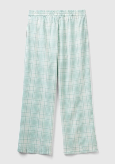  Kadın Su Yeşili Mix Ekose Desenli Dokuma Pantolon