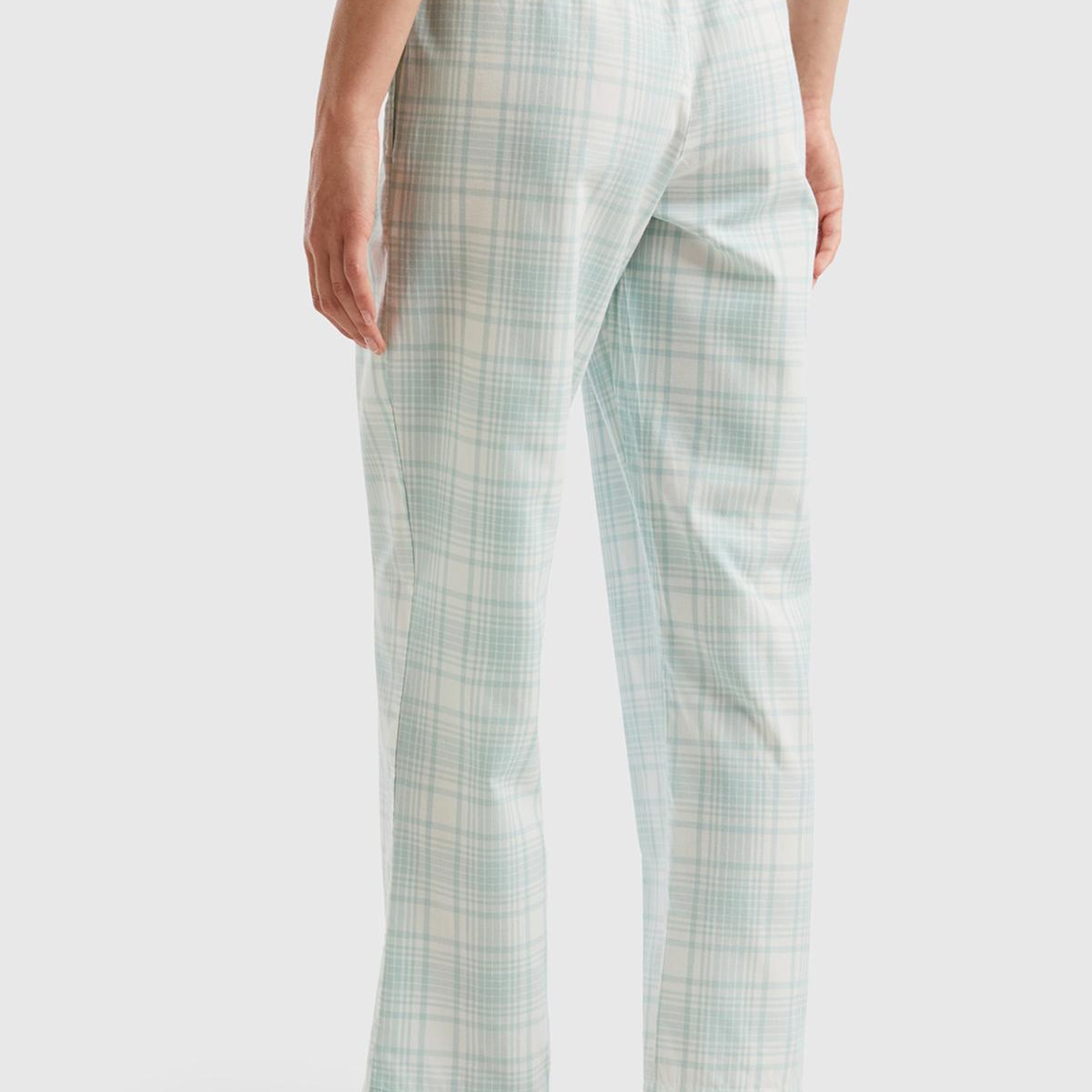 Kadın Su Yeşili Mix Ekose Desenli Dokuma Pantolon