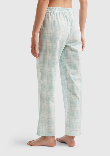  Kadın Su Yeşili Mix Ekose Desenli Dokuma Pantolon