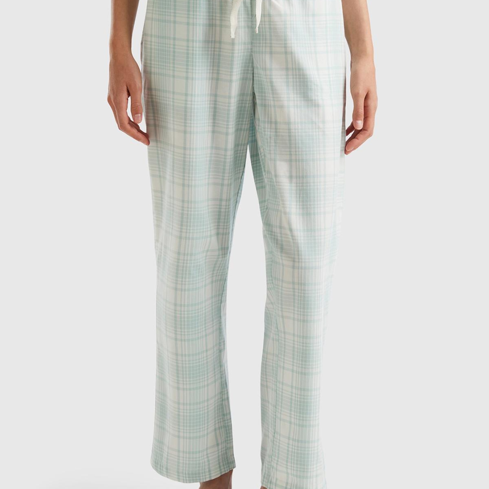 Kadın Su Yeşili Mix Ekose Desenli Dokuma Pantolon