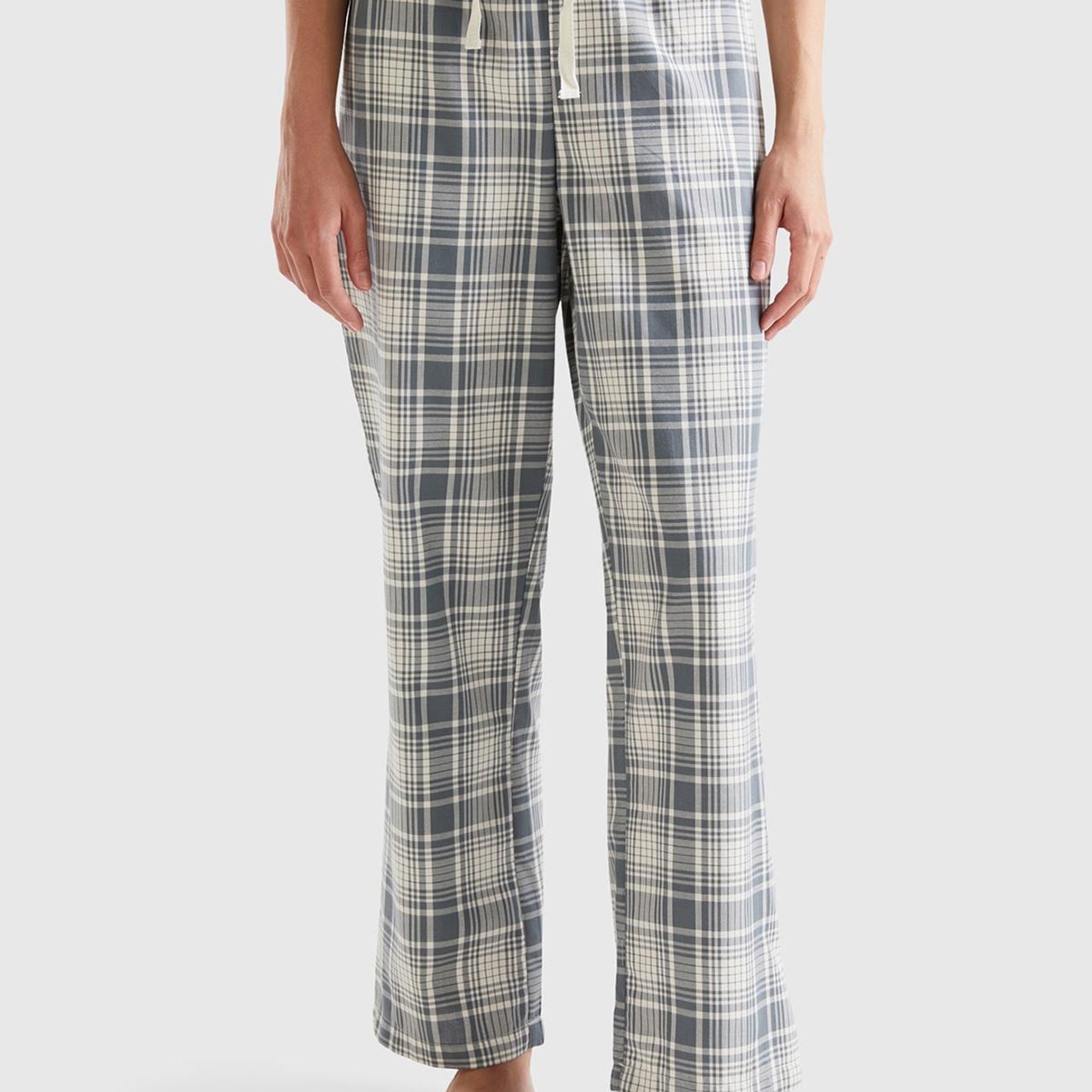 Kadın Lacivert Mix Ekose Desenli Dokuma Pantolon