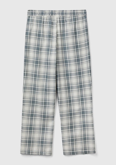  Kadın Lacivert Mix Ekose Desenli Dokuma Pantolon