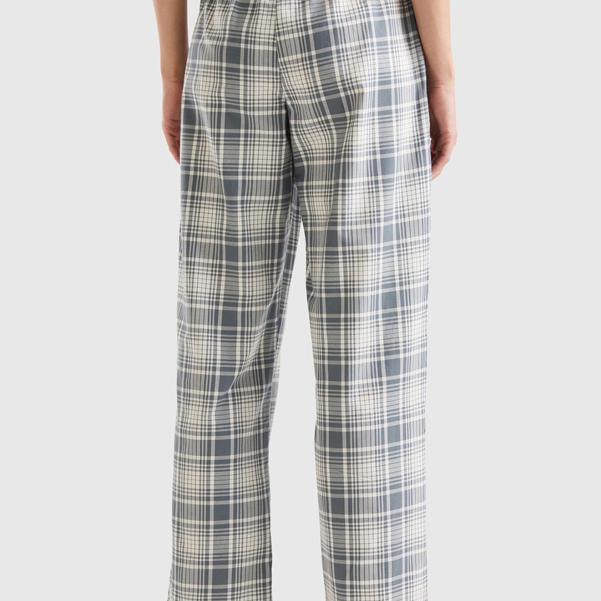 Kadın Lacivert Mix Ekose Desenli Dokuma Pantolon