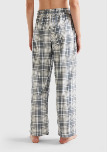  Kadın Lacivert Mix Ekose Desenli Dokuma Pantolon