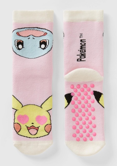  Erkek Çocuk Pembe Pokemon Desenli Kaydırmaz Çorap