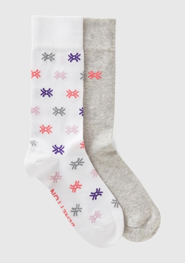  Unisex Beyaz Mix 2'li Soket Çorap