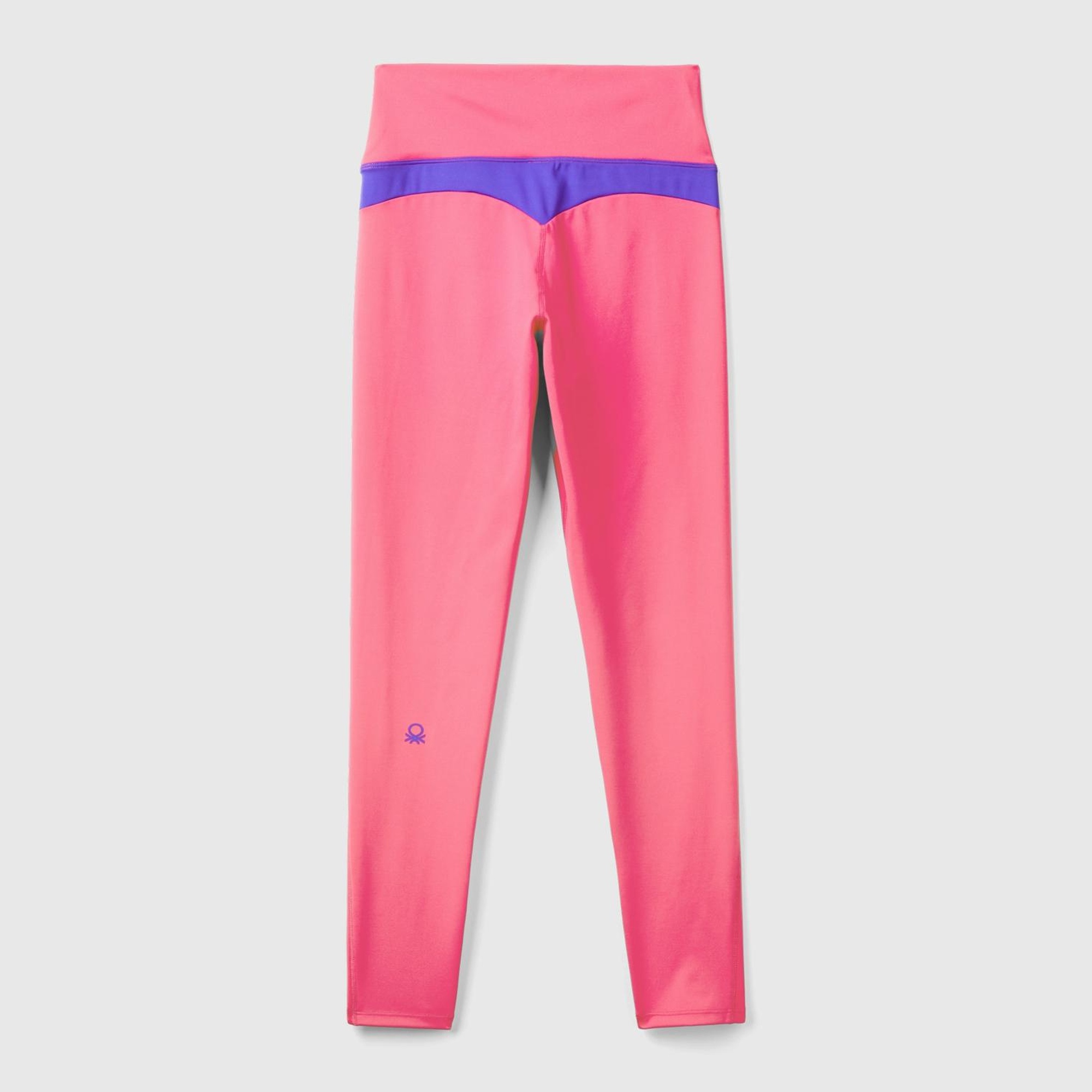 Kadın Pembe Kontrast Renk Detaylı Arkası Telefon Cepli Yüksek Bel Tayt