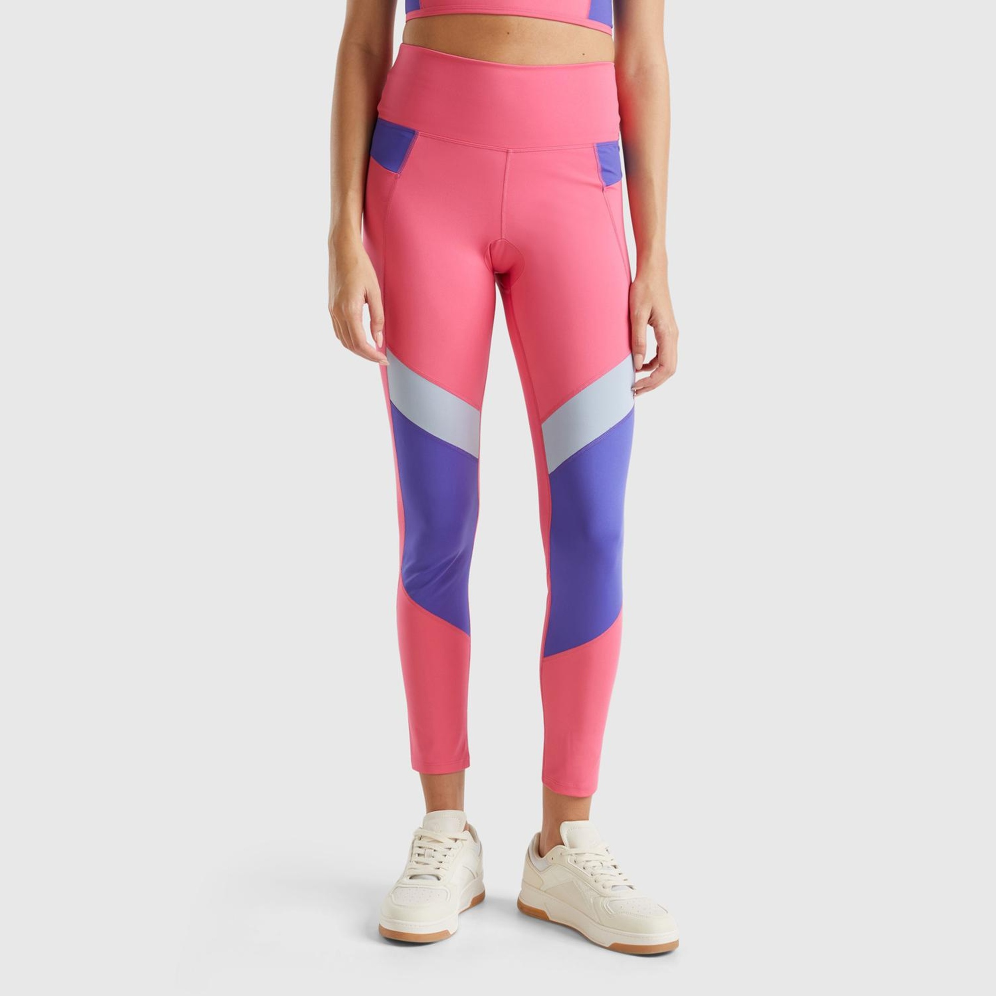 Kadın Pembe Kontrast Renk Detaylı Arkası Telefon Cepli Yüksek Bel Tayt