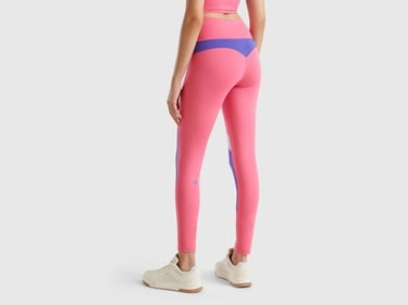  Kadın Pembe Kontrast Renk Detaylı Arkası Telefon Cepli Yüksek Bel Tayt