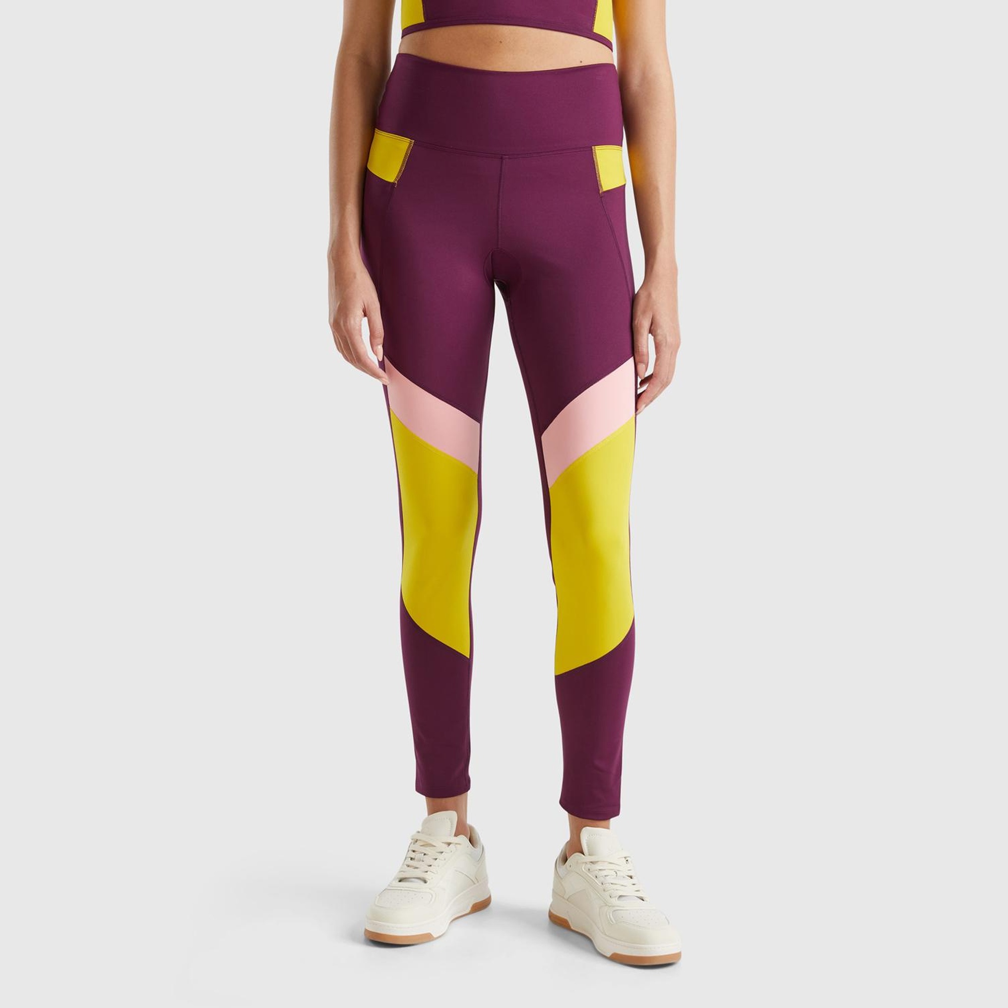 Kadın Bordo Kontrast Renk Detaylı Arkası Telefon Cepli Yüksek Bel Tayt