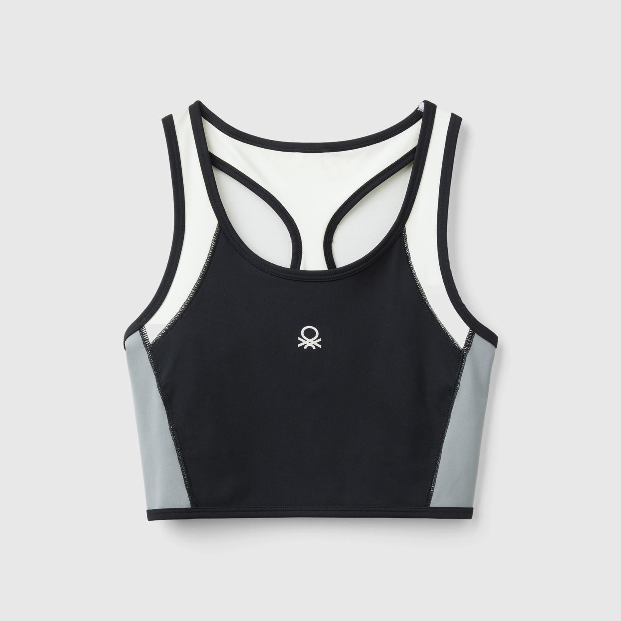 Kadın Siyah Önü Logo Baskılı Kontrast Renk Detaylı Crop Atlet