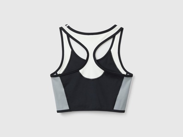  Kadın Siyah Önü Logo Baskılı Kontrast Renk Detaylı Crop Atlet