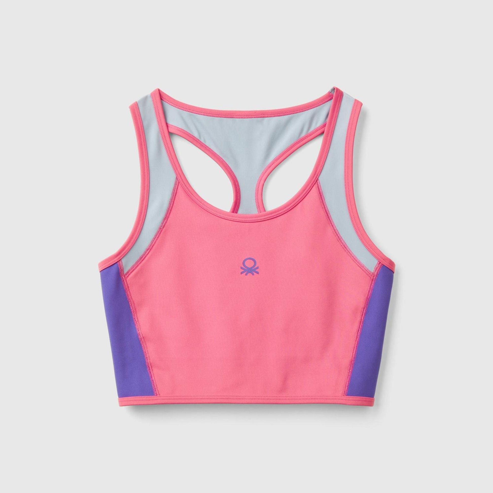 Kadın Pembe Önü Logo Baskılı Kontrast Renk Detaylı Crop Atlet