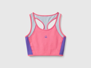  Kadın Pembe Önü Logo Baskılı Kontrast Renk Detaylı Crop Atlet