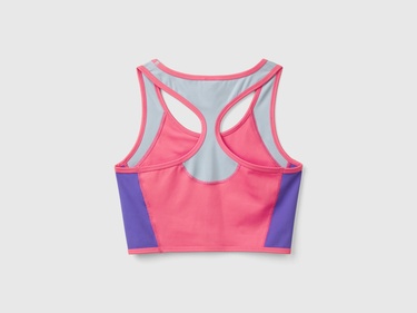  Kadın Pembe Önü Logo Baskılı Kontrast Renk Detaylı Crop Atlet