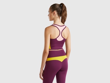  Kadın Bordo Önü Logo Baskılı Kontrast Renk Detaylı Crop Atlet