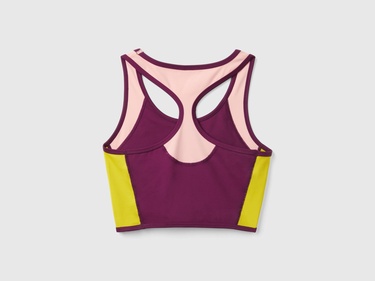  Kadın Bordo Önü Logo Baskılı Kontrast Renk Detaylı Crop Atlet