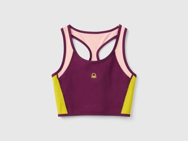  Kadın Bordo Önü Logo Baskılı Kontrast Renk Detaylı Crop Atlet