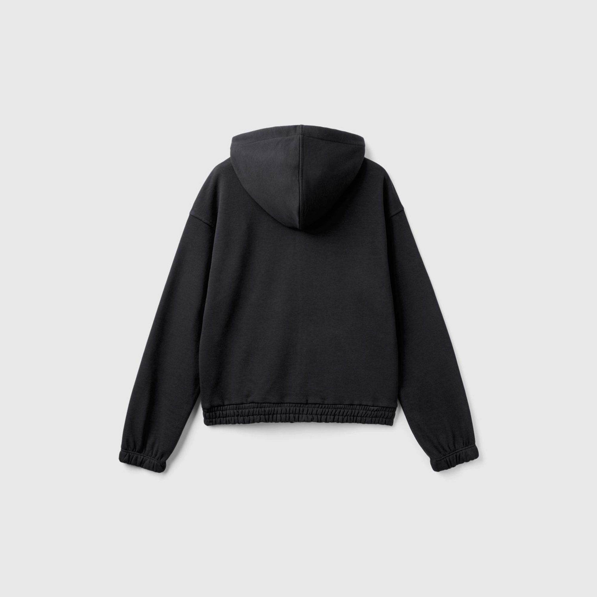 Kadın Siyah Pamuk Karışımlı Etek Ucu Logo Etiketli Kapüşonlu Sweatshirt