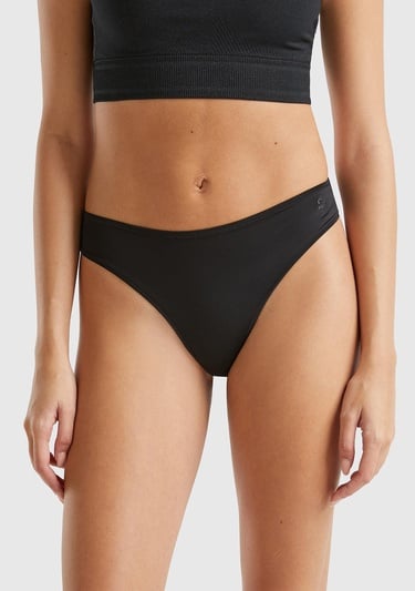  Kadın Siyah Pamuk Karışımlı Logo Detaylı 3'lü Külot Seti