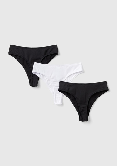 Kadın Siyah Pamuk Karışımlı Logo Detaylı 3'lü Külot Seti