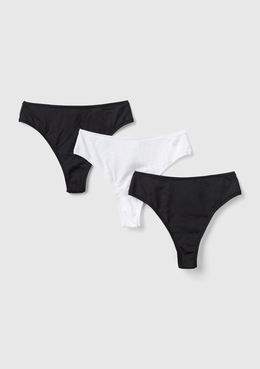  Kadın Siyah Pamuk Karışımlı Logo Detaylı 3'lü Külot Seti