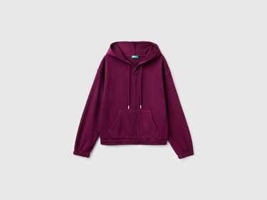  Kadın Bordo Pamuk Karışımlı Etek Ucu Logo Etiketli Kapüşonlu Sweatshirt