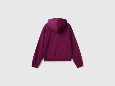  Kadın Bordo Pamuk Karışımlı Etek Ucu Logo Etiketli Kapüşonlu Sweatshirt