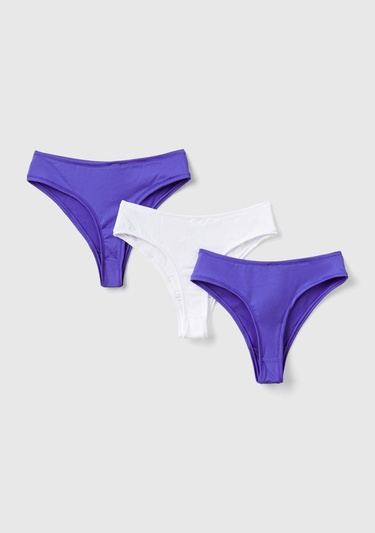  Kadın Mor Pamuk Karışımlı Logo Detaylı 3'lü Külot Seti