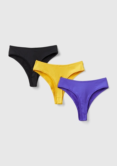  Kadın Sarı Mix Pamuk Karışımlı Logo Detaylı 3'lü Külot Seti