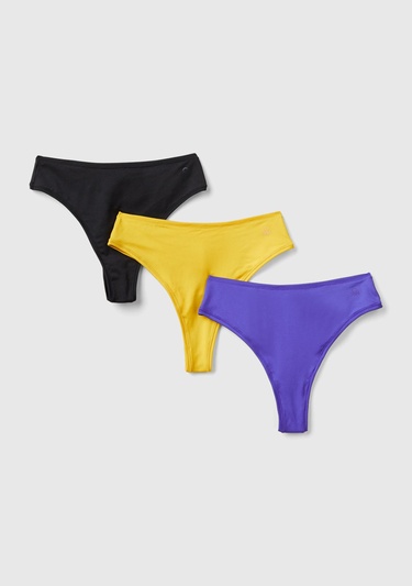  Kadın Sarı Mix Pamuk Karışımlı Logo Detaylı 3'lü Külot Seti