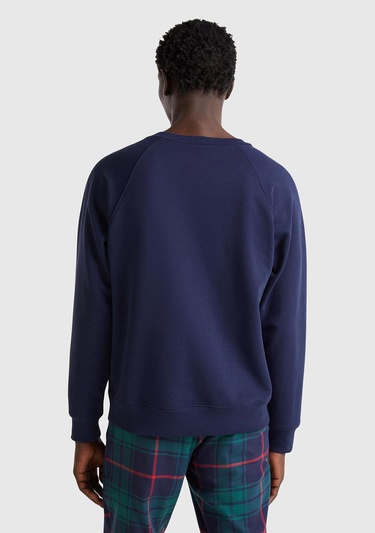  Erkek Lacivert Pamuk Karışımlı Göğsü Garfield Baskılı Bisiklet Yaka Sweater